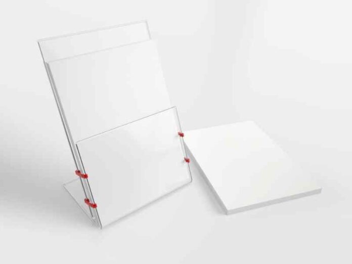 Porte-brochures En Métal Et Verre Doré - Support A6 Pour Dépliants, Menus, Cartes - 23x11x24 Cm, Fond Miroir